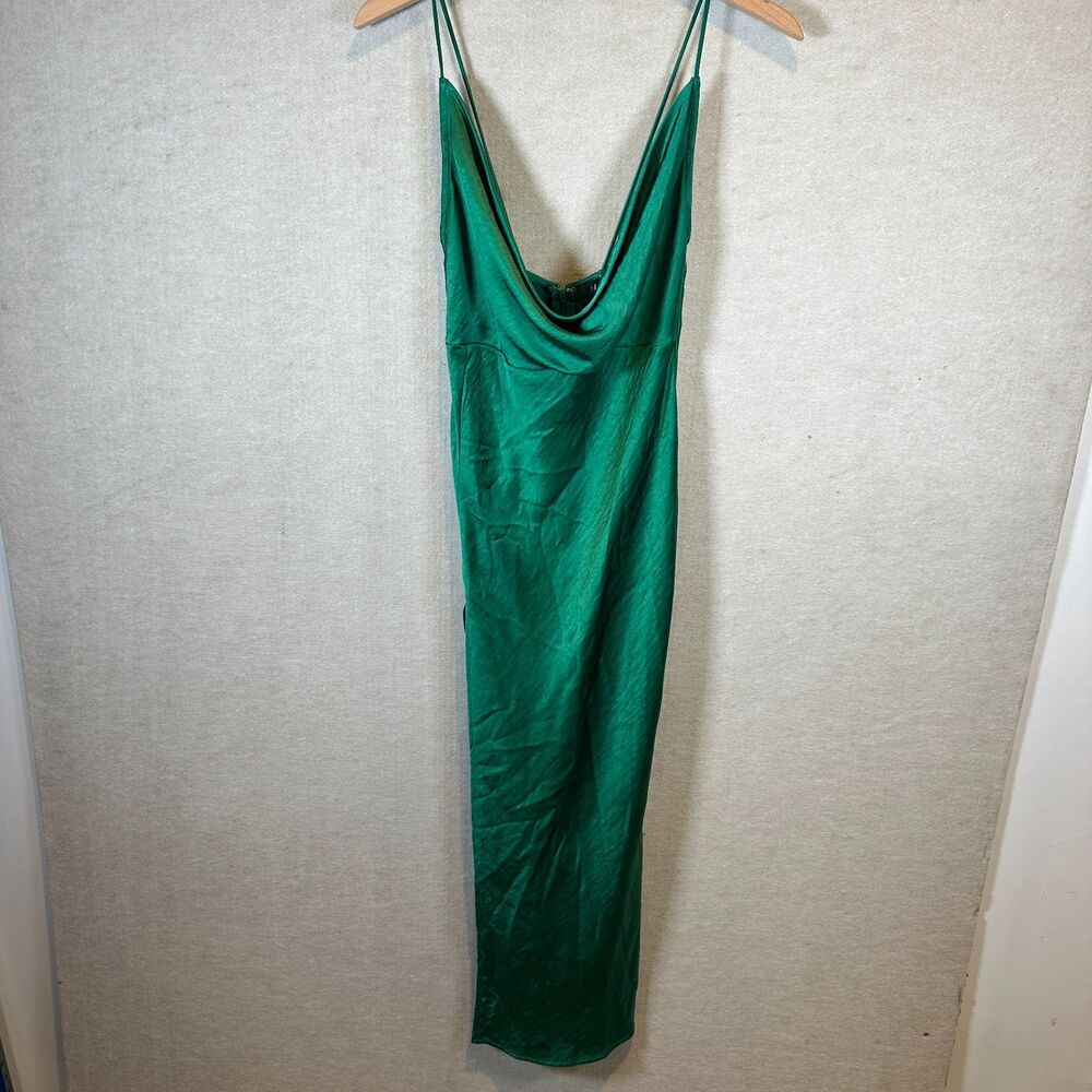 Lioness Green Satin Cowl Neck Maxi Slip Dress XS Open Back Strappy